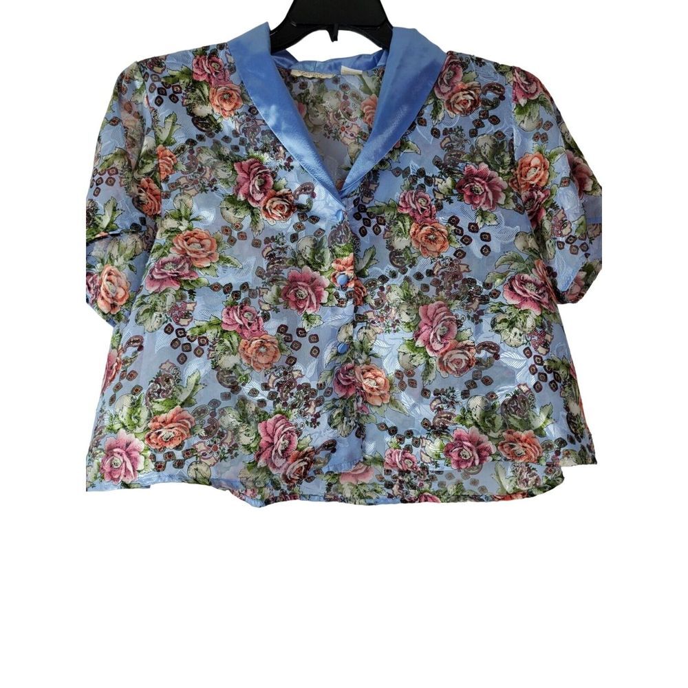 Vintage Victoria's Secret Blue‎ Floral Button Front Pajama Top Size Small GUC